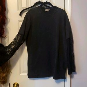 Asos Acid Washed Lace Sleeve Tee